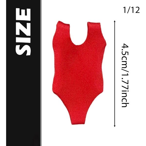 1/12 Miniatur-Badeanzug aus rotem elastischem Stoff für weibliche Figur 12-15 cm