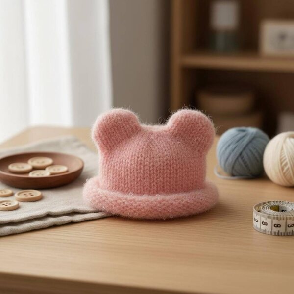 Bonnet Multicolore con Orecchie per Bambole OB11 in Lana Morbida - Accessorio Miniatura