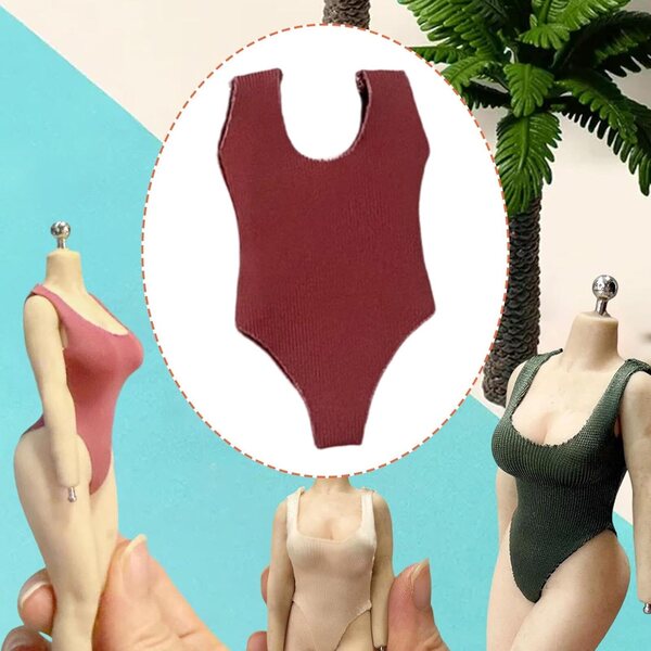 Maillot de bain rouge per figurine femminile articolata scala 1:12 - tessuto elastico
