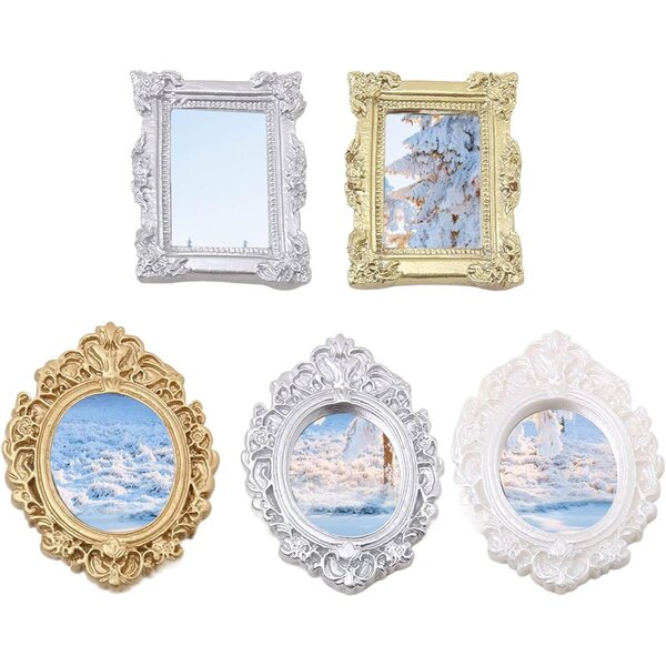 Specchio vintage per bambole barocco retrò miniatura, set 5 pezzi decorativi