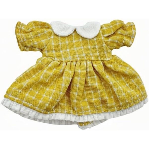 Abito Estivo a Quadretti per Bambole OB11 in Tessuto di Qualità, Mini Vestito Giallo