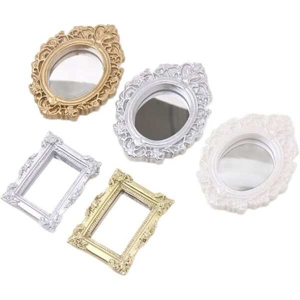 Specchio Vintage per Bambole 7x5 cm in Stile Barocco, Miniatura Decorativa Elegante