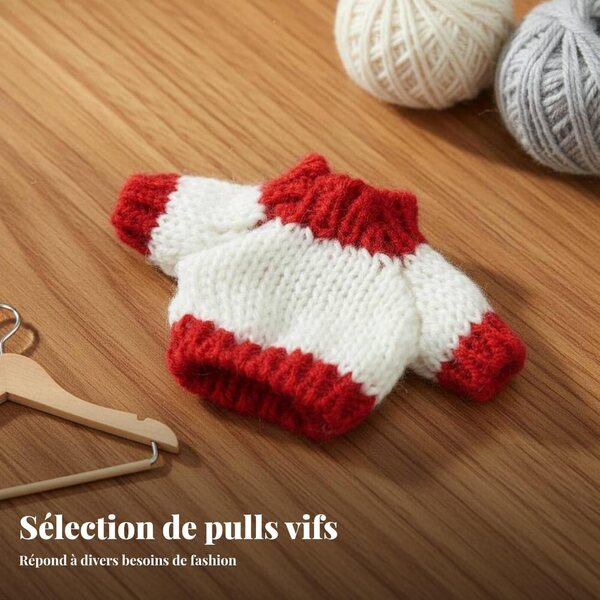 Beige+Café Gestrickter Minipullover für Puppen 10–15 cm aus weicher und bequemer Wolle
