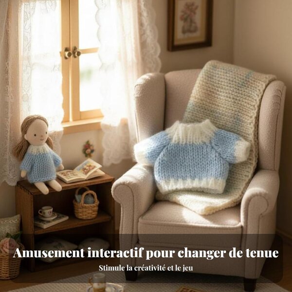Beige+Café Gestrickter Minipullover für Puppen 10–15 cm aus weicher und bequemer Wolle