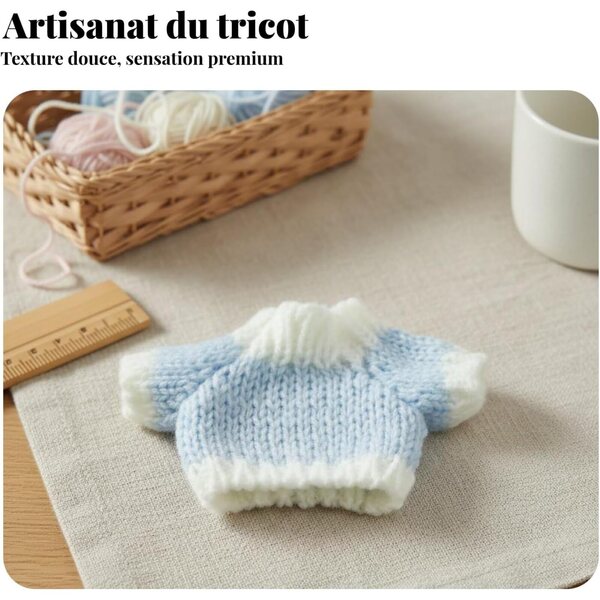 Beige+Café Gestrickter Minipullover für Puppen 10–15 cm aus weicher und bequemer Wolle