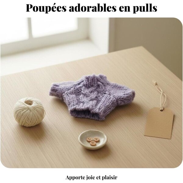 Beige+Café Gestrickter Minipullover für Puppen 10–15 cm aus weicher und bequemer Wolle