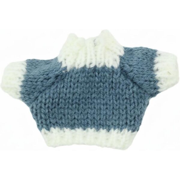Gestrickter Minipullover für Puppen und Stofftiere aus weicher Wolle, Grau, Blau und Weiß
