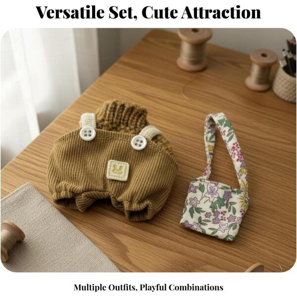 Set Abbigliamento per Bambole BJD 1/12 con Maglione, Salopette e Borsa