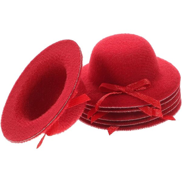 Mini Chapeaux rossi in tessuto per Bamboles - Set da 6 per accessori creativi e decorazioni