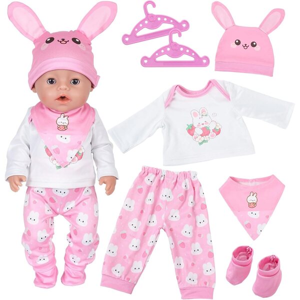 Vestito per Bambola 35,6-45,7 cm con Stampa Coniglio Rosa - YAEGIMHT