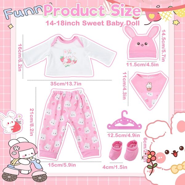 Vestito per Bambola 35,6-45,7 cm con Stampa Coniglio Rosa - YAEGIMHT