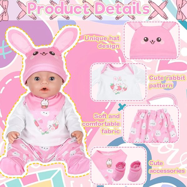 Vestito per Bambola 35,6-45,7 cm con Stampa Coniglio Rosa - YAEGIMHT