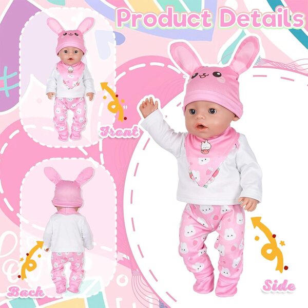 Vestito per Bambola 35,6-45,7 cm con Stampa Coniglio Rosa - YAEGIMHT