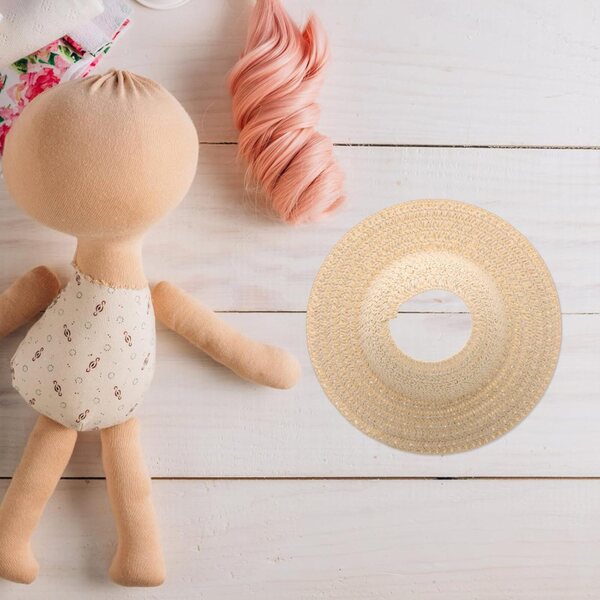 Mini cappello di paglia per bambola da 17 cm, nylon intrecciato a mano, protezione solare