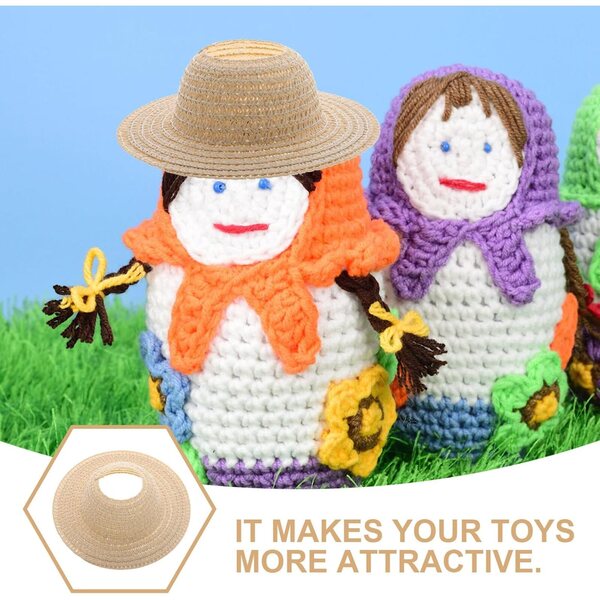 Mini cappello di paglia per bambola da 17 cm, nylon intrecciato a mano, protezione solare