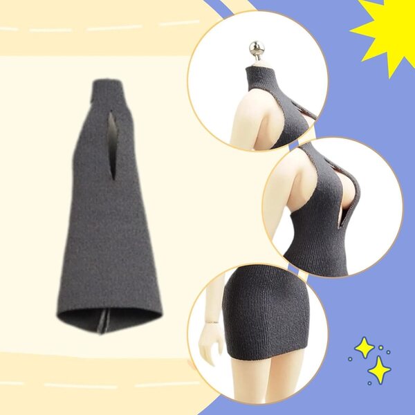 Gelenkige Frauenfigur, 15 cm, 1:12, mit grauem Miniatur-Moulant-Kleid