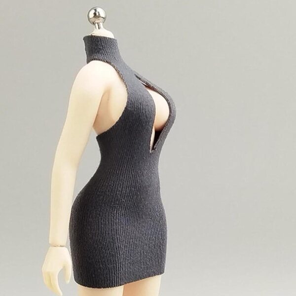Gelenkige Frauenfigur, 15 cm, 1:12, mit grauem Miniatur-Moulant-Kleid