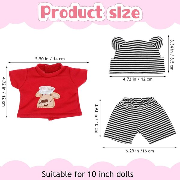 Kleidungsset für 10-Zoll-Puppe mit schwarz-rot gestreiftem Hut und Hose
