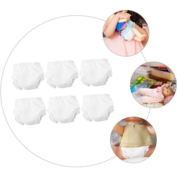 Set 6 Culottes Bianche per Bambole 25 cm - Sottovesti Lavabili e Regolabili in Tessuto