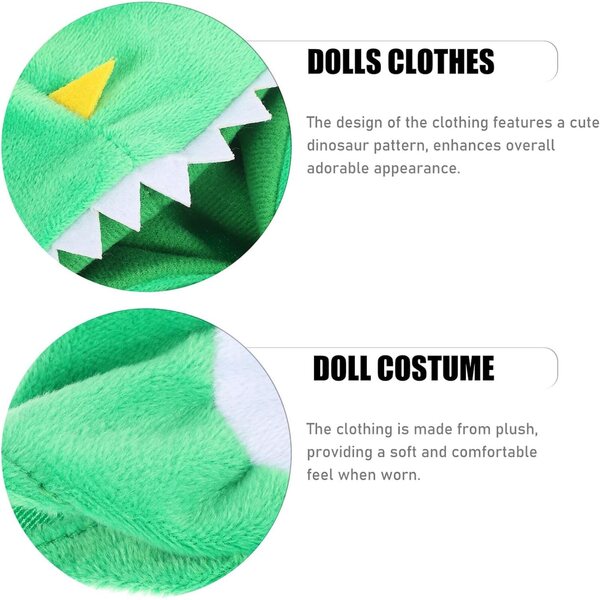 Tuta di peluche verde da dinosauro per bambola da 20 cm – Costume morbido e pratico