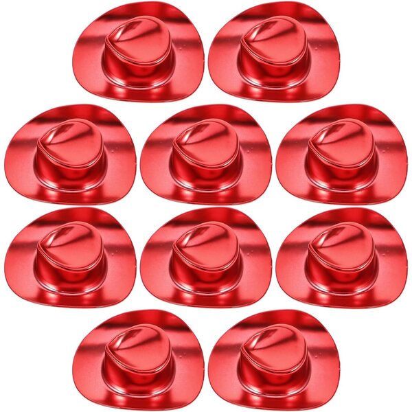 GARVALON Set 10 Mini Cappelli da Cowgirl in Plastica Rossa per Bamboles e DIY