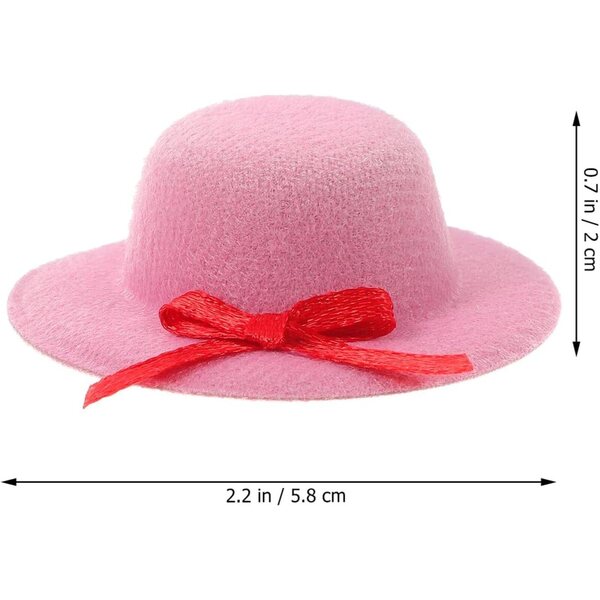 Set di 6 Mini Cappelli Rosa in Tessuto Leggero con Fiocco per Bambole e Decorazioni