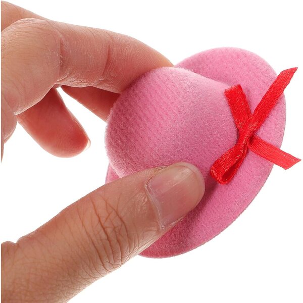 Set di 6 Mini Cappelli Rosa in Tessuto Leggero con Fiocco per Bambole e Decorazioni