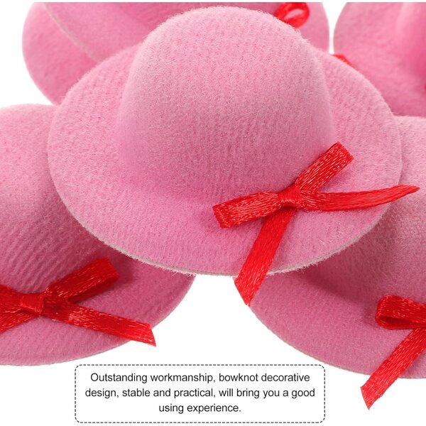 Set di 6 Mini Cappelli Rosa in Tessuto Leggero con Fiocco per Bambole e Decorazioni