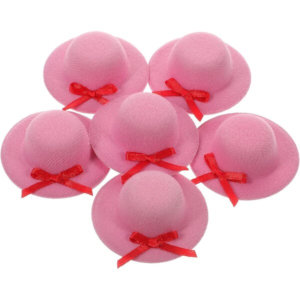 Set 6 Mini Cappelli Rosa per Bambole con Fiocco - Accessori Decorativi e Artigianali