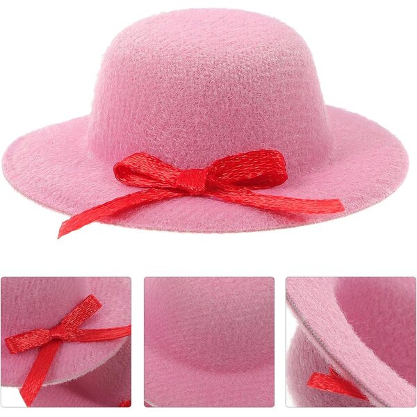 Set 6 Mini Cappelli Rosa per Bambole con Fiocco - Accessori Decorativi e Artigianali