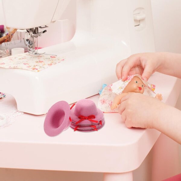 Set 6 Mini Cappelli Rosa per Bambole con Fiocco, Accessori Artigianali Decorativi