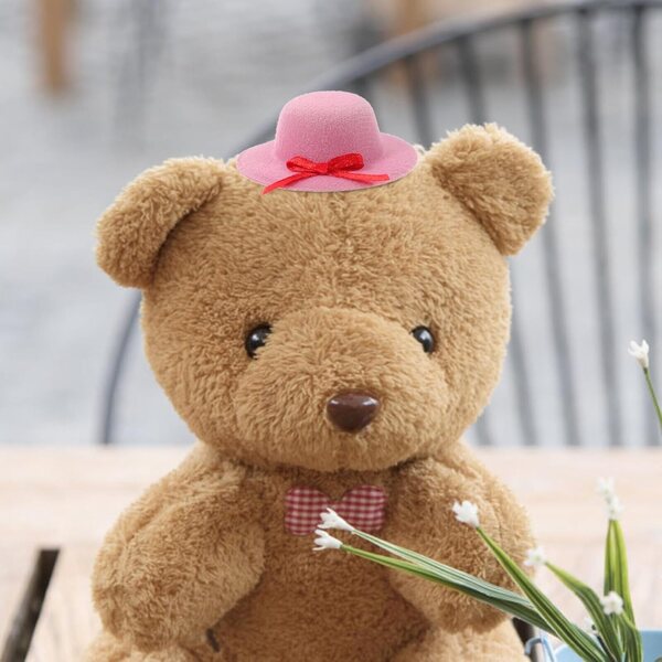 Set 6 Mini Cappelli Rosa per Bambole con Fiocco, Accessori Artigianali Decorativi