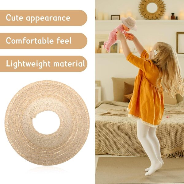 Mini Cappello in Paglia 17cm per Bambole, Accessorio fatto a Mano Beige, Protezione Solare