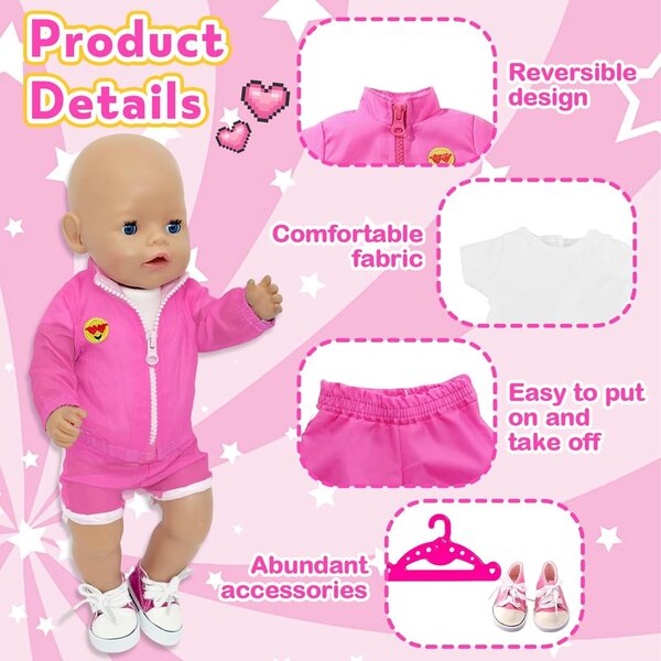 Abbigliamento rosa per bambola 43 cm - Vestiti per bambola neonato