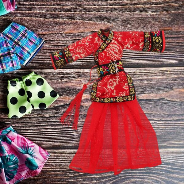 Costume Hanfu Rosso Imperiale per Bambole, Abito Tradizionale Cinese Vintage