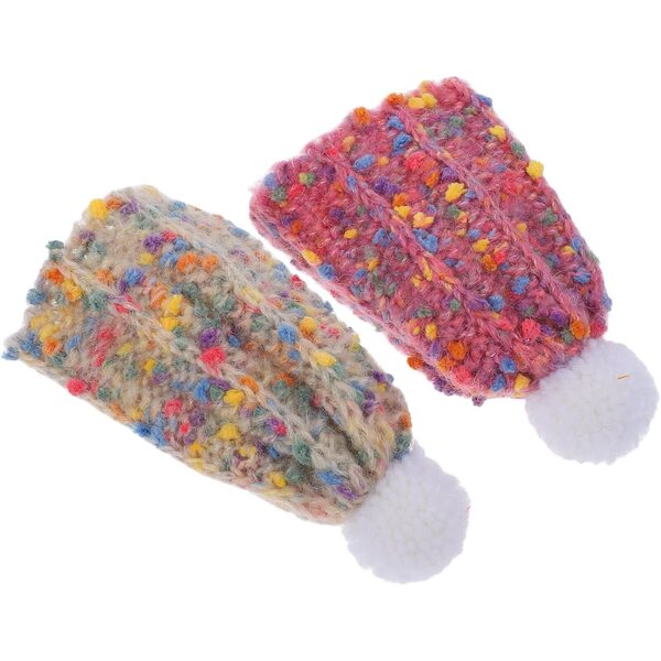 Set di 2 mini cappelli lavorati a maglia in morbida lana per bambole, rosa e beige - 5,5 cm