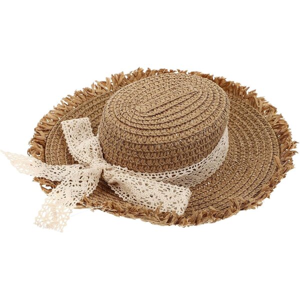 Cappello di paglia kaki con fiocco in pizzo Accessori per bambole leggeri ed eleganti