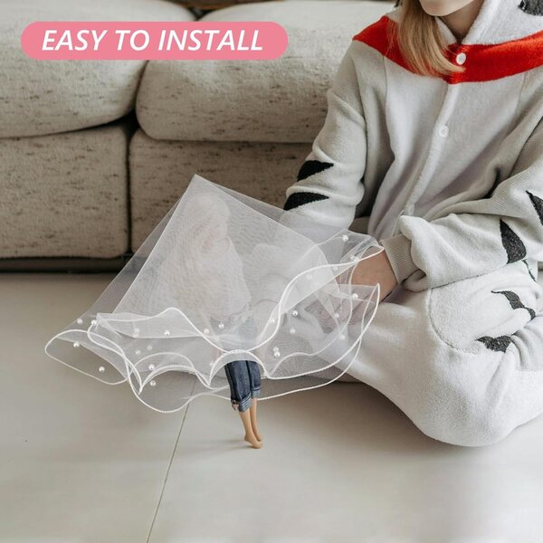 Voile da Sposa in Tulle con Perline per Bambola 6 Pollici, Diametro 50 cm
