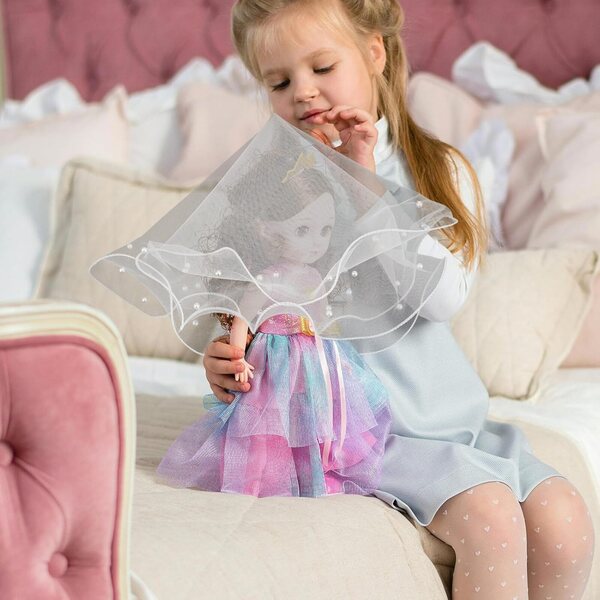 Voile da Sposa in Tulle con Perline per Bambola 6 Pollici, Diametro 50 cm