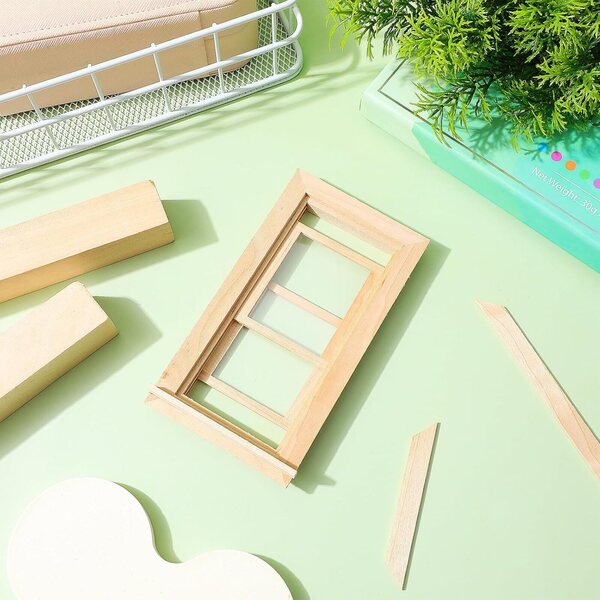 1:12 Fensterrahmen aus Holz für Puppenhaus, Miniatur-Dekorationszubehör