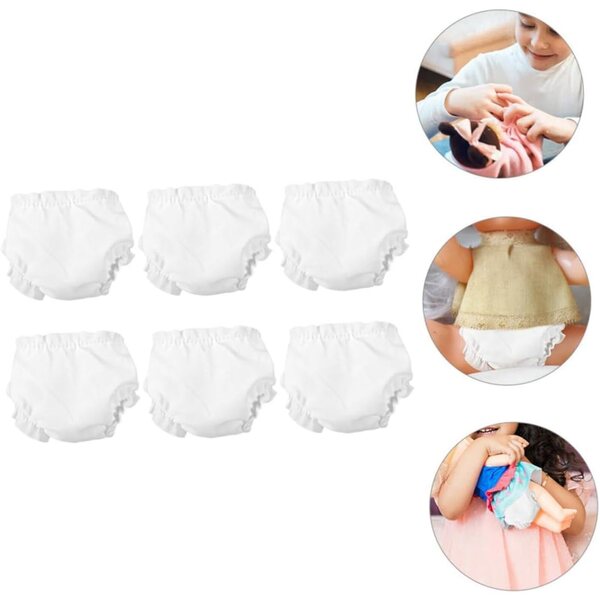 Set 6 Culottes Bianche Regolabili per Bambole 25 cm - Lavabili e Riutilizzabili