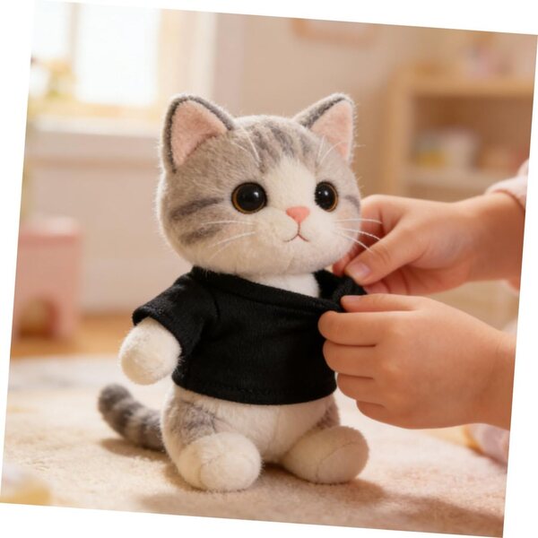 Set mit 4 schwarzen Kurzarm-T-Shirts für Teddybären aus gestrickter Baumwolle, Einheitsgröße