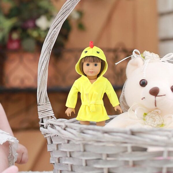 KOMBIUDA Pigiama per Bambola 45 cm in Peluche Morbido con Motivo Pulcino Giallo