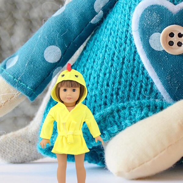 KOMBIUDA Pigiama per Bambola 45 cm in Peluche Morbido con Motivo Pulcino Giallo
