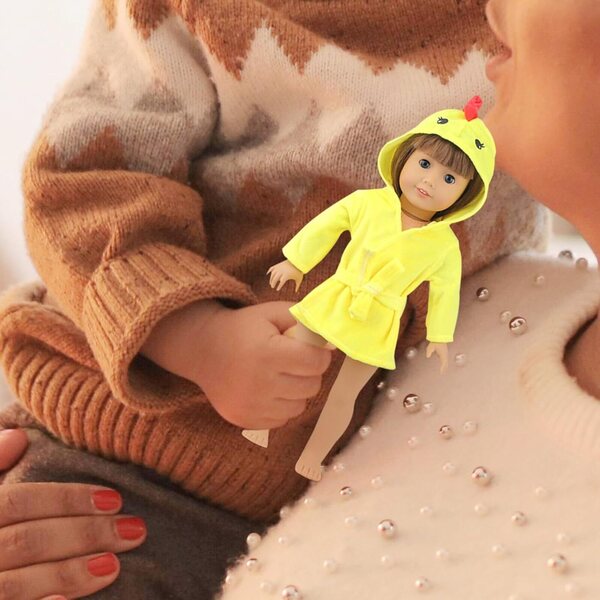 KOMBIUDA Pigiama per Bambola 45 cm in Peluche Morbido con Motivo Pulcino Giallo