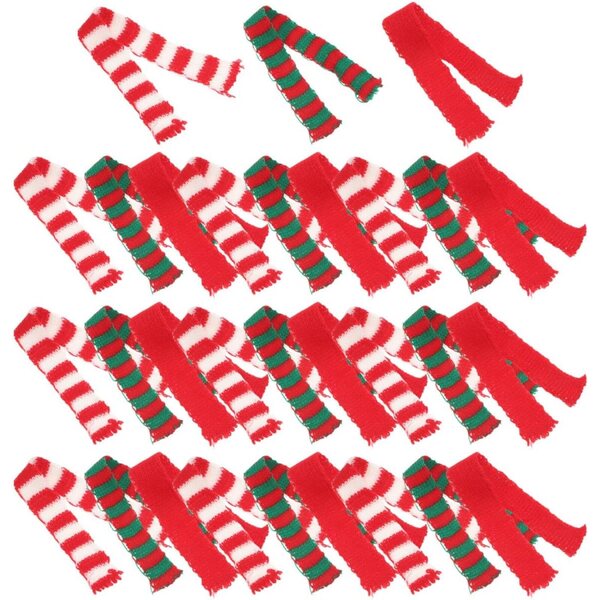 Set mit 30 Mini-Wollschals in Rot, Weiß, Grün für Puppen und Weihnachtsdekorationen
