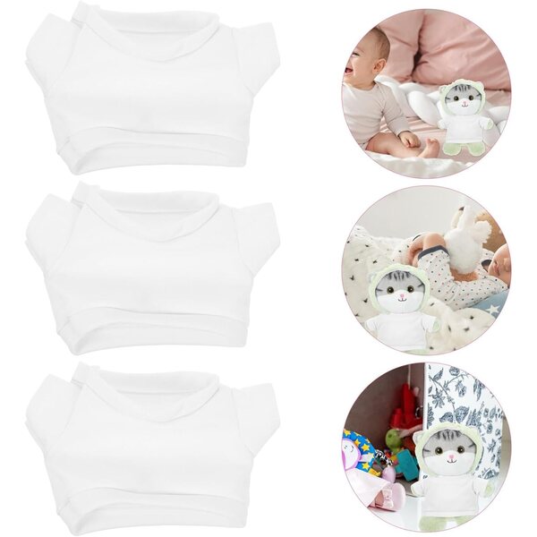 Set 6 T-Shirt Bianchi in Tessuto Morbido per Orsetti di Peluche 30 cm