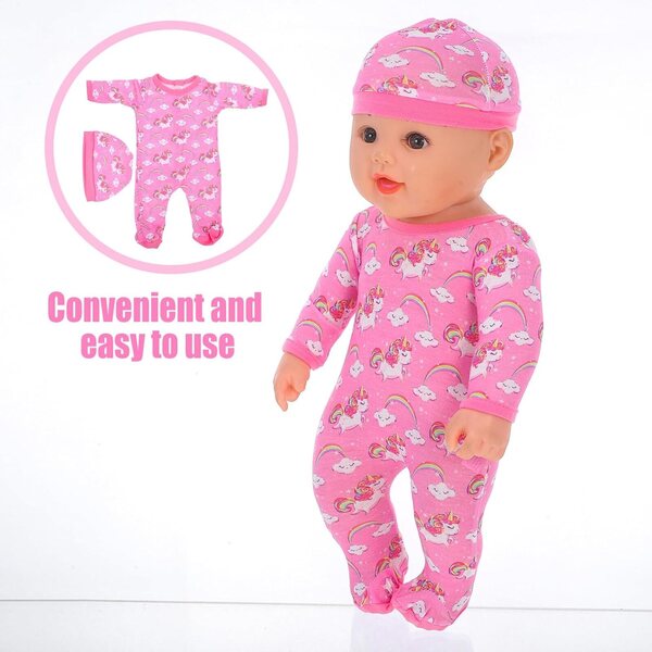 Set costume pagliaccetto Viola per bambola da 45 cm con cappello multicolore