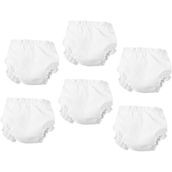 Set mit 6 weißen Stoff-Hosen für 25-cm-Puppen – waschbar und wiederverwendbar