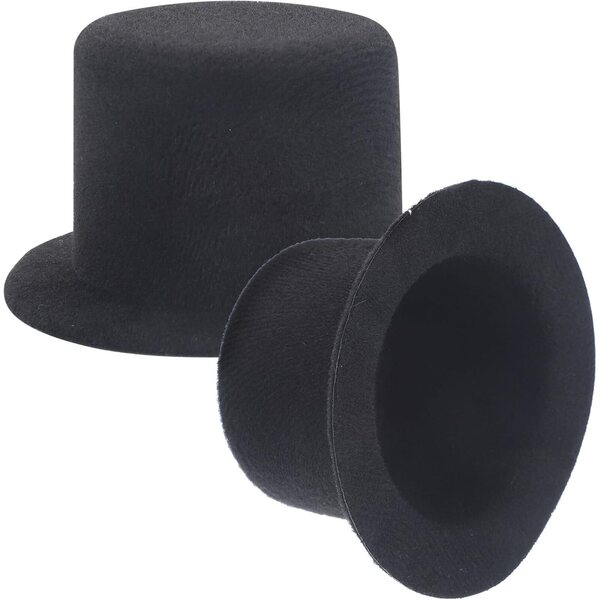 Set 2 Mini Cappelli a Cilindro Neri per Bambole in Tessuto Leggero 9 cm